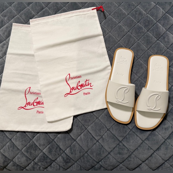 Christian Louboutin Shoes - Christian Louboutin White Leather Mule / Slide Sandals